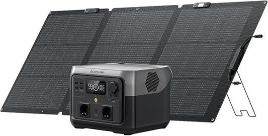 EF ECOFLOW Bundle RIVER 2 MAX Draagbaar powerstation RIVER 2 MAX met 160 W opvouwbaar zonnepaneel 512 Wh zonne-generator met LifeP04 snel opladen in 1 uur tot 1000 W vermogen balkonkracht voor thuis
