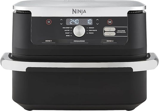 Ninja Foodi FlexDrawer Airfryer, 2 Laden Met Verwijderbare Verdeler, Grote 10,4 Liter Lade, 7-in-1, Dubbele Zone, Olievrij, Vaatwasmachinebestendige Onderdelen Met Anti-aanbaklaag, Zwart AF500EU