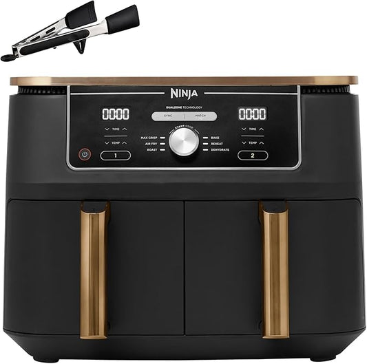 Ninja Foodi MAX Dual Zone Airfryer, Tang, 2 Laden, 9,5L, 6-in-1, Olievrij, Airfryen, Max Crisp, Braden, Bakken, Vaatwasmachinebestendige Manden, Anti-aanbaklaag, Koper/Zwart Amazon Exclusief AF400EUCP