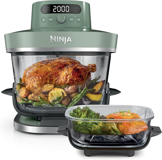 Ninja CRISPi PRO XL Glazen Airfryer, 5 Vooraf Ingestelde Kookfuncties, Inclusief 5,7 L en 2,3 L Glazen CleanCrisp-kookschalen en Bewaardeksels, Mosgroen AS090EUGN