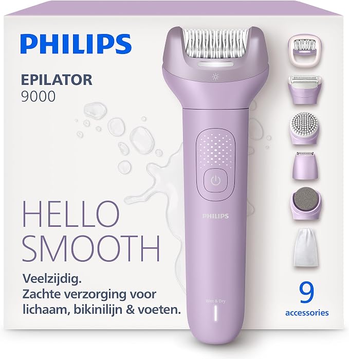 Philips Epilator Series 9000 – Draadloos Wet & Dry Elektrisch Epileerapparaat, Haarverwijdering Benen, Lichaam & Bikinilijn, ProGuide, 9 Accessoires Incl. Pedicurekop, 60 min. Gebruikstijd, BRE728/00