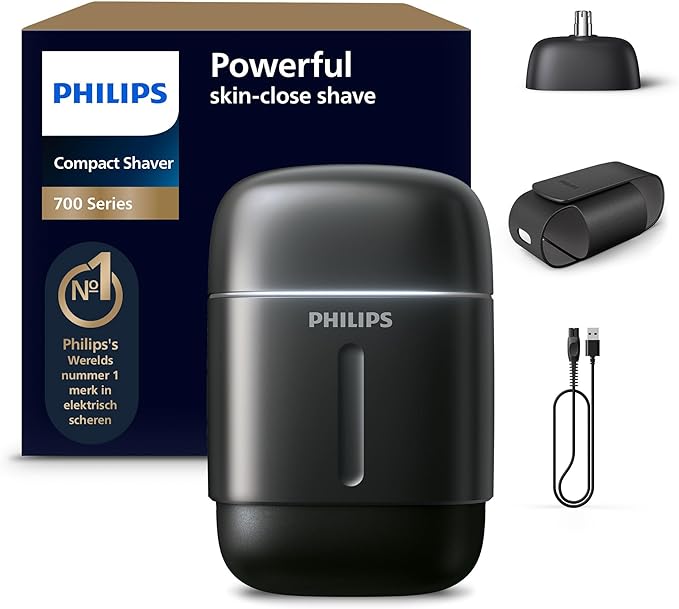 Philips Shaver 700 Series – Compact Elektrisch Scheerapparaat, Lift & Cut-systeem, Dual SteelPrecision-mesjes, 4D Flex-scheerkoppen, Nat & Droog Scheren, Neustrimmer, Reisetui, Model S792/06