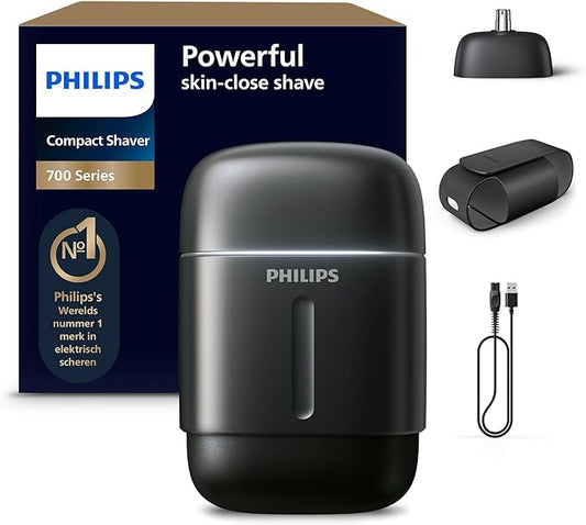 Philips Shaver 700 Series – Compact Elektrisch Scheerapparaat, Lift & Cut-systeem, Dual SteelPrecision-mesjes, 4D Flex-scheerkoppen, Nat & Droog Scheren, Neustrimmer, Reisetui, Model S792/06