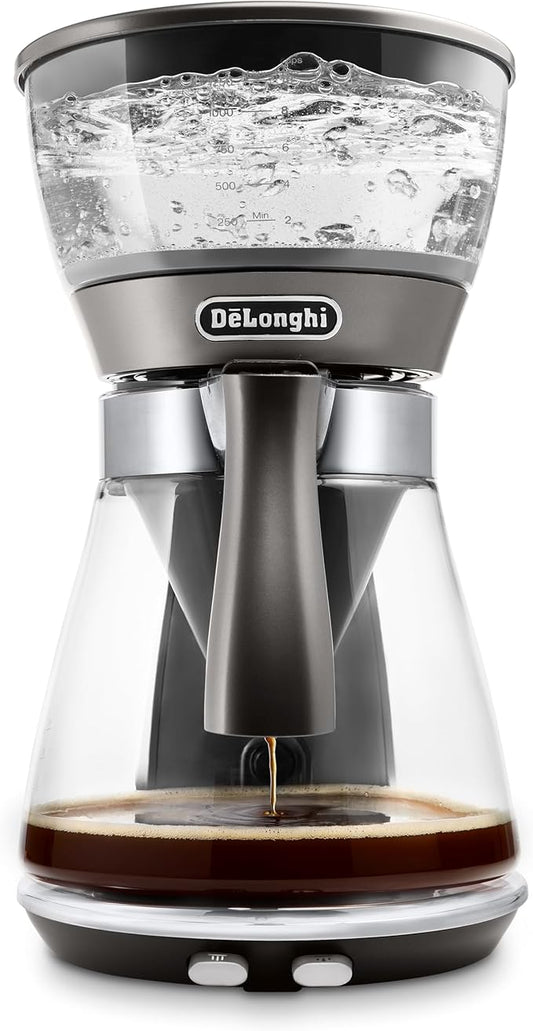 De'Longhi Clessidra ICM 17210 Filterkoffiezetapparaat, bereiding volgens ECBC-normen en klassiek zwaluwproces, thermostaat voor perfecte temperatuur, tot 10 kopjes, 1,25 liter, zilver