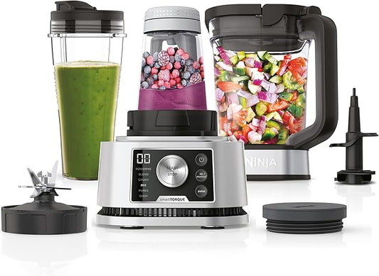 Ninja Foodi Power Nutri Blender 3-in-1, Mix Smoothie Bowls, Dikke Spreads & Bevroren Drankjes, Automatische Programma's, 2,1L Kan, 700ml Beker & 400ml Kom met Power Paddle, 1200W, Zilver, CB350EU
