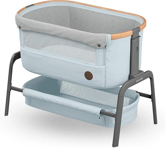 Maxi-Cosi Iora Baby Co-Sleeper & Wieg, Inklapbaar Aanschuifbedje, 0-6 maanden, max 9 kg, 4 Ligstanden & 5 Hoogtestanden, Comfortabel Matras, Grote Opbergmand, Eenvoudig Inklapbaar, Essential Grey
