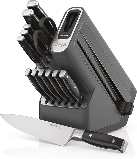 Ninja Foodi StaySharp Messenblok met Geïntegreerde Slijper Deluxe 14-Delige Set, K32014EUUK