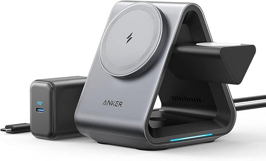 MagSafe-oplader, Anker 737 MagGo Charger (3-in-1 station) met snel opladen, 15 W, max. MFi-gecertificeerd, voor iPhone 14/13/12-serie, Apple Watch S8/7/6, AirPods 3/Pro (USB-C-oplader 30 W inbegrepen)