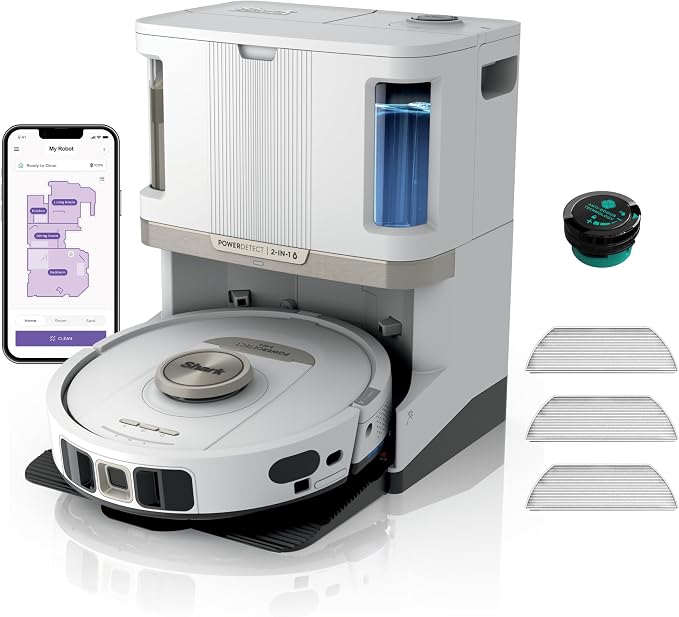 Shark PowerDetect 2-in-1 Robotstofzuiger en Dweil, NeverTouch Pro 60 dagen zelf legende, bijvullende en reinigende robot met 3D & LiDAR-navigatie, NeverStuck, wifi/app, wit AV2800ZEEUWH