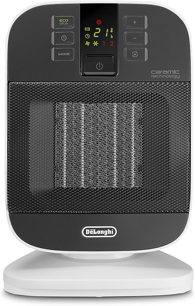 De'Longhi HFX60V20 Verticale ventilatorkachel, keramische technologie, stil, 2 standen, zomerventilatie, timer 24 uur, eco-energiefunctie, licht, kantelbeveiliging, licht, zwart